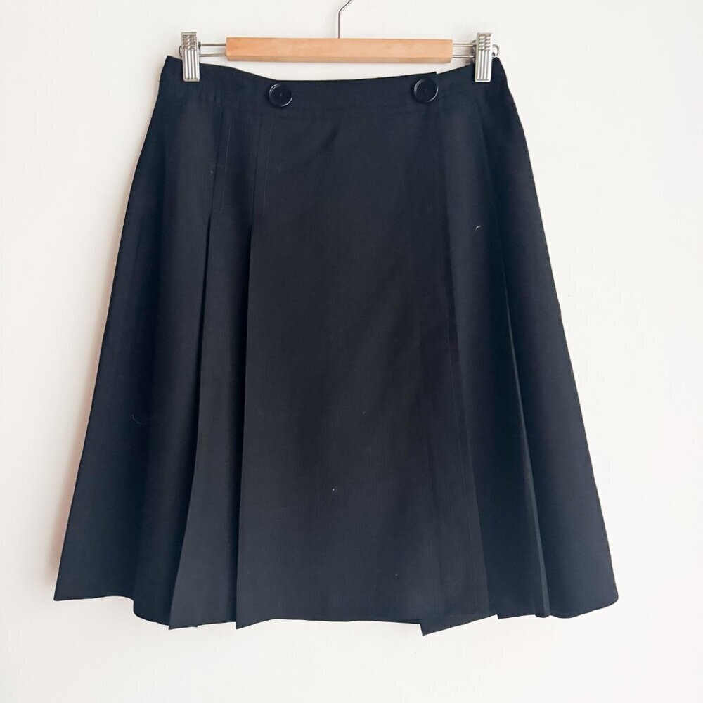 Vintage ICE Black Wrap Skirt Black Lightweight Wool 12 - Picture 2 of 4